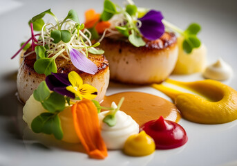 Seared Scallops with Colorful Garnish