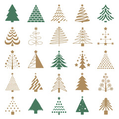 Christmas Tree Icon Collection – Vector Illustration Set for Holiday Design, Festive Greeting Cards, Seasonal Decorations, Winter Celebrations, and Creative Graphic Design Projects