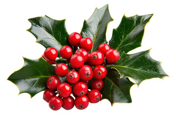 Festive cluster of vibrant winter berries surrounded by glossy green leaves captures the essence of the holiday season