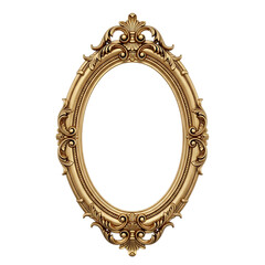 Ornate Oval Gold Picture Frame, with Baroque Scrollwork and Acanthus Leaf Motifs, isolated on white or transparent background, AI