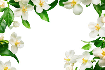Fototapeta premium Delicate jasmine flowers frame a serene background, adding elegance and charm to any setting or design for various occasions