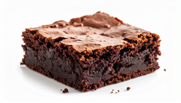 Single chocolate brownie with cracked top and gooey interior, rich and indulgent dessert. - Powered by Adobe