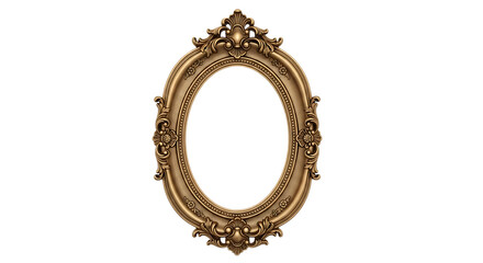 Ornate oval antique gold picture frame, with decorative floral elements, isolated on white or transparent background, AI