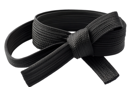 Karate black belt symbolizing achievement, dedication, and martial arts skill displayed on a transparent background