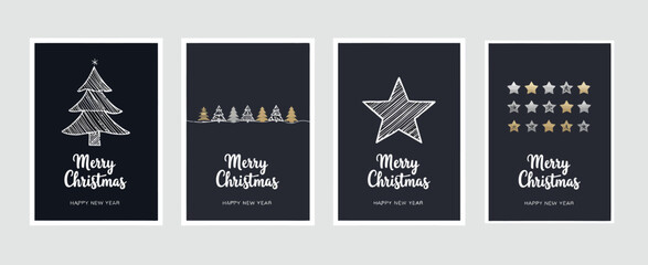 Merry Christmas Greeting Card Set with Elegant Text Lettering on Blue Background – Vector Design for Holiday Cards, Seasonal Greetings, Invitations, and Festive Celebration Projects