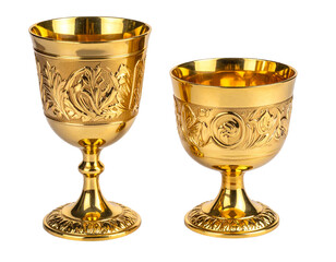 Dual Gold Goblets with Ornate Design, isolated on transparent background