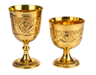 Dual Gold Goblets with Ornate Design, isolated on transparent background