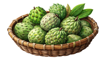 Obraz premium Abundance of custard apples arranged artfully within a woven wicker basket