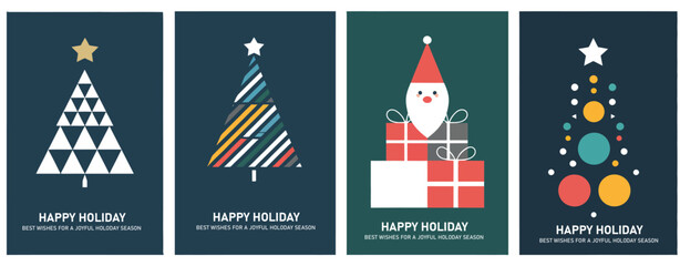 Merry Christmas Modern Card Set with Stylish Text Lettering and Graphic Elements on Blue Background – Vector Design for Holiday Greetings, Invitations, and Seasonal Celebration Projects