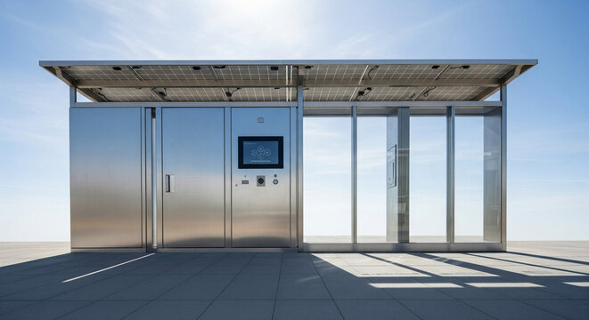 Minimalist Smart Recycling Kiosk with Solar Panel Roof