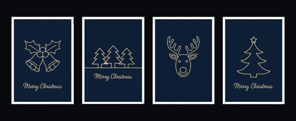 Merry Christmas Modern Card Set with Stylish Text Lettering and Graphic Elements on Blue Background – Vector Design for Holiday Greetings, Invitations, and Seasonal Celebration Projects