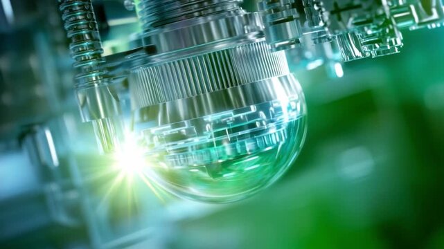 Illuminating Engine's Core: A dynamic close-up of an engine, showcasing internal components through a glass, lit by brilliant light, highlighting its functionality and mechanics.