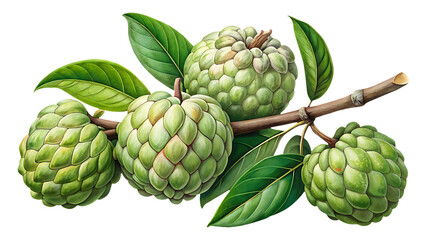 Fototapeta premium Beautiful illustration of Sugar Apples or Sweetsops hanging on a branch