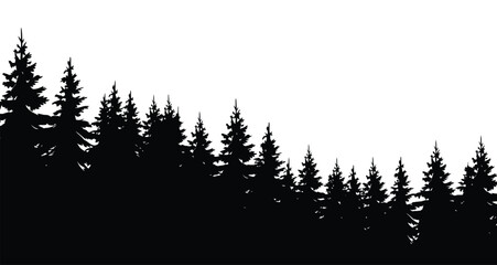 Forest hill silhouette vector with pine trees outdoor nature landscape illustration