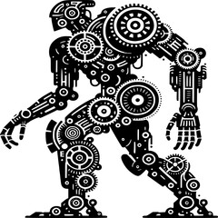 Mechanical Marvel: A detailed illustration of a mechanical robot composed of intricate gears and cogs, showcasing advanced engineering and futuristic design. 