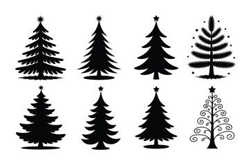 Obraz premium Christmas tree silhouette collection decorated pine and fir festive vector set