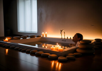 Serene Spa Bathroom with Candles and Stones