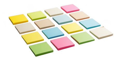 Colorful square tiles arranged in grid pattern isolated on transparent background