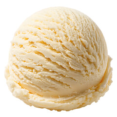 A single scoop of vanilla ice cream with a smooth texture and a creamy color on a plain background