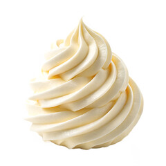 A close up of a swirled vanilla soft serve ice cream with a smooth and creamy texture on black background