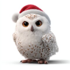 Fototapeta premium A white owl with a red hat on its head