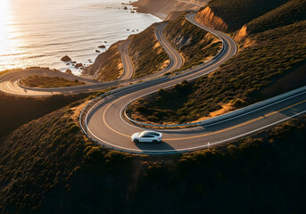 Winding Coastal Road Along the Ocean