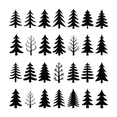 Obraz premium Christmas tree silhouette set vector pine and fir collection for festive decoration