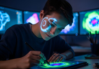 Digital Artist Engaged in Creative Work