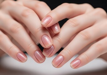 Fototapeta premium Elegant hands with natural nails and subtle shimmer in soft lighting