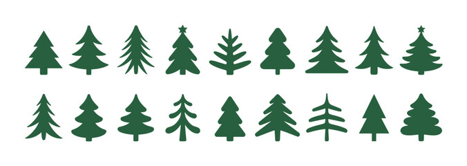 Fototapeta premium Green christmas tree icon collection set of festive pine and fir shapes