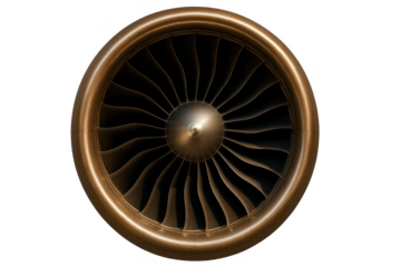 Aircraft jet engine turbine fan blades propulsion on transparent background