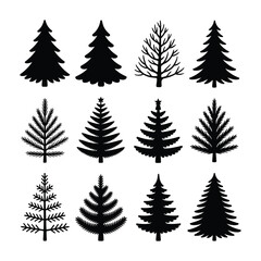 Obraz premium Pine and fir tree silhouette vector set evergreen forest christmas icons
