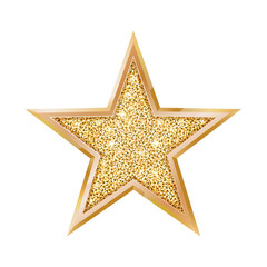 Gold star with glitter isolated on white background. Luxury template realistic five-pointed star with light effect and sparkle celebration award design. Vector illustration