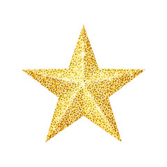 Gold star with glitter isolated on white background. Luxury template realistic five-pointed star with light effect and sparkle celebration award design. Vector illustration