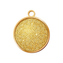 Christmas gold ball with glitter isolated on white background. Luxury realistic golden ball toy with light effect and sparkle for christmas tree. Vector illustration