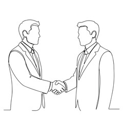 Fototapeta premium Continuous line drawing of business handshake between two people. This continuous line drawing illustrates team agreement and collaboration in minimal style, showcasing corporate cooperation.