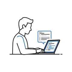 Man typing on laptop with code on screen for business, working from home with a display of code on screen, and focused on task. Man working with code on screen for programming,