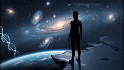 Cosmic Horizon: Human Silhouette Overlooking Universe - Powered by Adobe