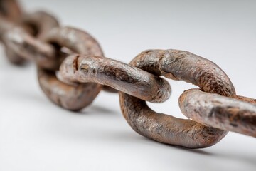 Fototapeta premium Close-up of a rusty metal chain link on a light background