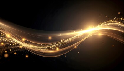 Obraz premium Abstract metallic gold waves with glowing sparkles high resolution background