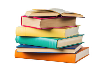 Colorful stacks of books arranged neatly on a wooden table inviting readers to explore new ideas and stories