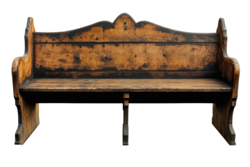 Wooden church pew isolated on white background showcasing craftsmanship and design