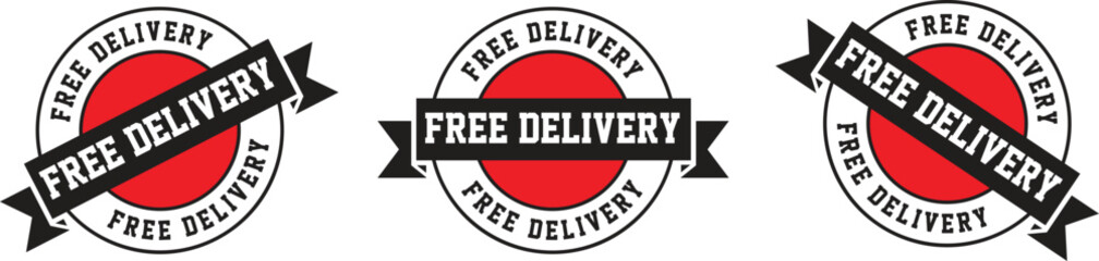 Free Delivery Badge Set – Red and Black Shipping Label Vector Illustration