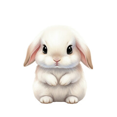 Cute White Baby Bunny Rabbit with Lop Ears, Fluffy Pet