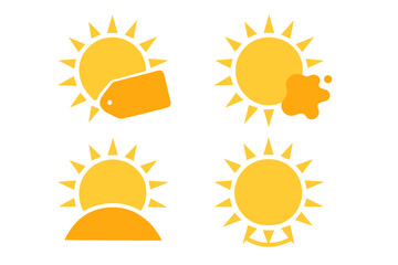 Vibrant Summer Sale Sun Icons, Vector Set for Print and Web Design, Bright Sunburst Illustrations with Transparent Backgrounds, Perfect for Banners and Advertising