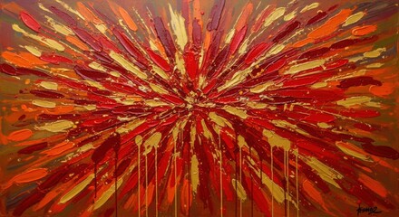 Abstract explosion of red and gold paint