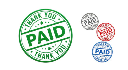 Obraz premium Paid stamp collection with green, red, and blue rubber stamps isolated on transparent background