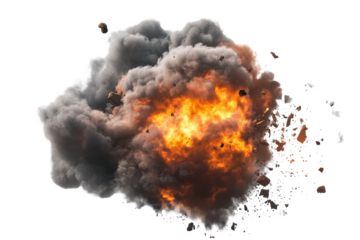 Massive explosion sends debris and smoke billowing into the air during a violent blast in an industrial area causing chaos and destruction