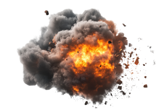 Massive explosion sends debris and smoke billowing into the air during a violent blast in an industrial area causing chaos and destruction