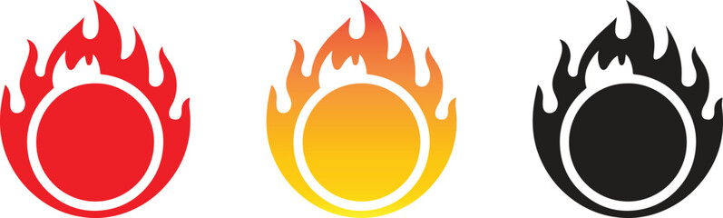 Fire Flame Icon Set – Red, Orange, and Black Burning Symbol Vector Illustration Isolate on White Background
